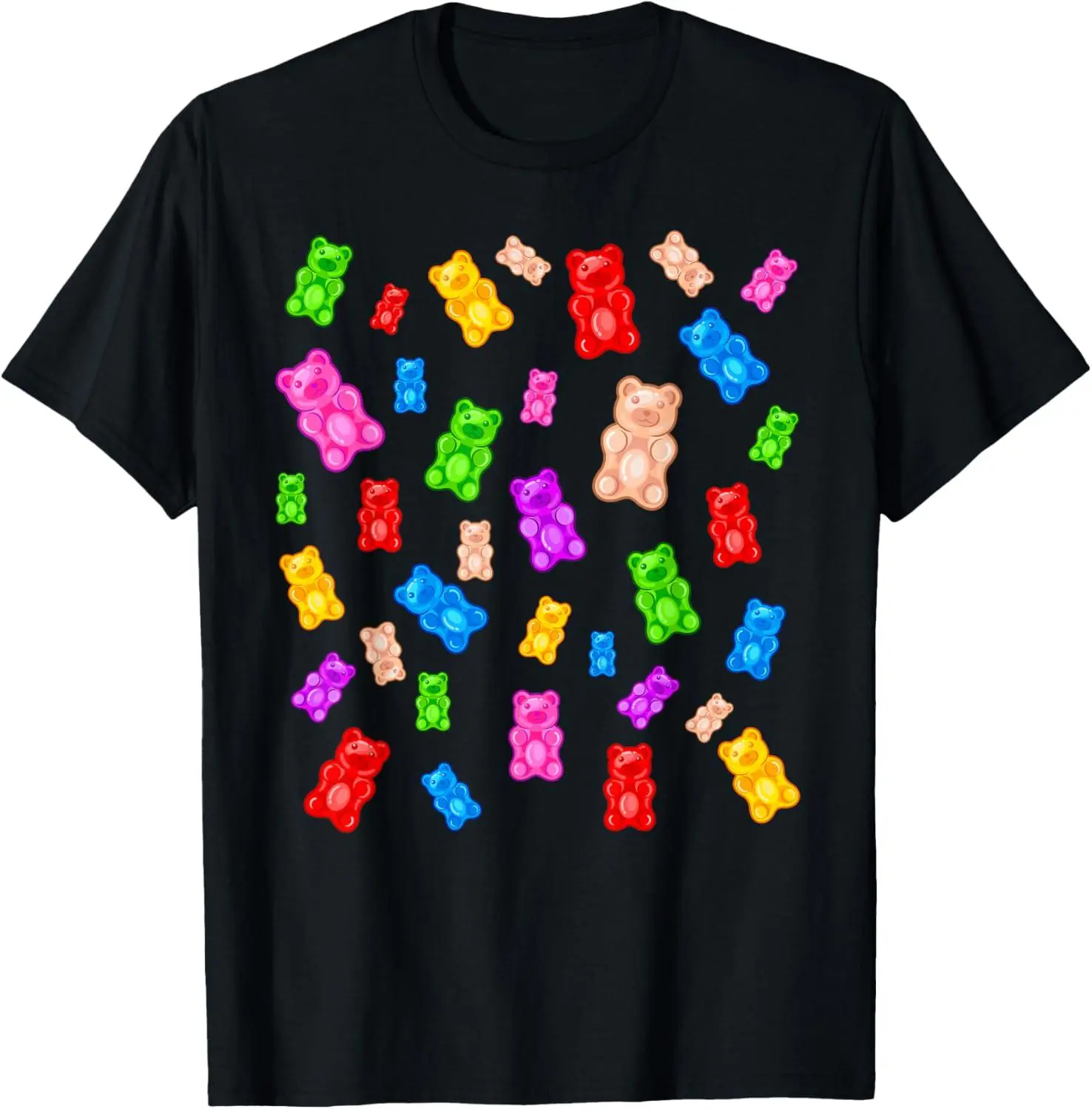 Women's Casual Gummy Bear Graphic Print T-Shirt - 100% Cotton Shortsleeve Round Neck, 180g Breathable Fabric, Unisex Regular Fit Sports Top for Summer Daily Streetwear