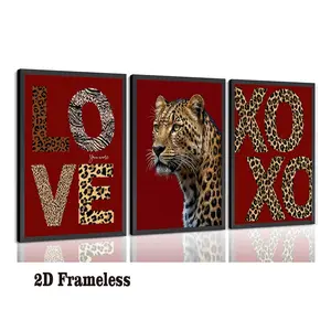 Set of 3: Leopard-print wall art, leopard-print portrait wall hangings, red leopard-print canvas art, Wall decoration, perfect for teenage girls' bedrooms, dorm rooms, apartments, and home decor. Frameless canvas posters