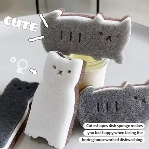 Reusable Kitchen Sponge Set, Cat Shape Dish Soap Sponge, Non-Scratch Cleaning Sponge, Home Use Brush Sponge, 4 Pieces Pack