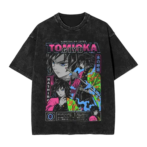 Men's Distressed Washed Cotton Round Neck Short-Sleeve Graphic T-Shirts - Y2K Loose Casual Harajuku Streetwear Vintage Anime Valentine Tops for Women