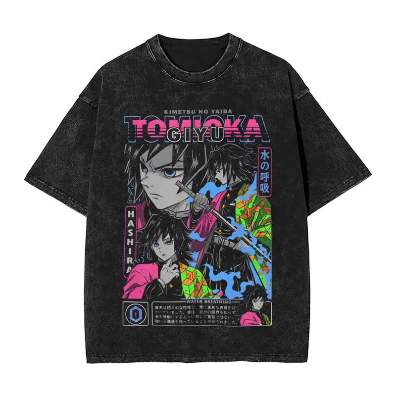 Men's Distressed Washed Cotton Round Neck Short-Sleeve Graphic T-Shirts - Y2K Loose Casual Harajuku Streetwear Vintage Anime Valentine Tops for Women