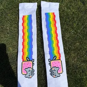 Cosplay Cute Stocking Fashion Street Wear Y2K Style Retro Harajuku White Punk Cartoon Printed Stocking Retro 2000s Emo Girls