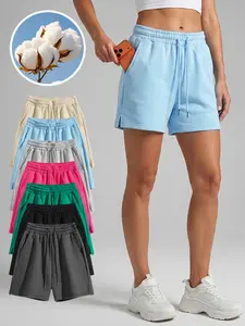 Ultra-Soft Dolphin Sweat Shorts - Women's Elastic Waist Casual Shorts with Side Split Hem & 3 Inch Inseam, Relaxed Fit, Versatile for Loungewear, Running & Streetwear - Trendy Solid Color Cotton-Blend Fleece Lined Bottom