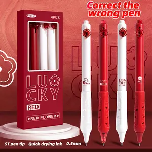 4-Pack Vintage Rose Retractable Gel Pens, 0.5mm Ink, Quick-Dry Smooth Writing, Ideal for Journaling, Office Use, Perfect Gift