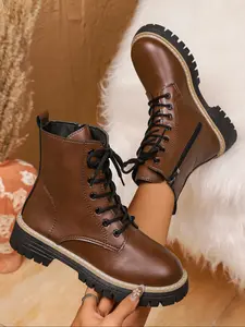 New Upgrade Thick Sole Boots for Women, Side Zipper Laces Design, Cool Street Style Short Boots, Casual All-Season Footwear