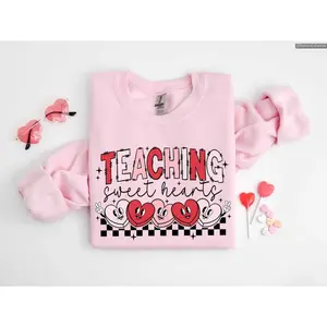 Valentines Day Teacher Coquette Heart Checked Sweatshirt Hoodie T-Shirt, Teaching Sweethearts Shirts, Teacher Love Day Gift , Global Trending Outfits