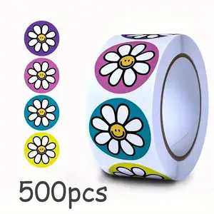 500 Sheets/dreamy Daisy Colorful Graffiti Stickers, Four-Color Round Daisy Stickers, Simple Label Stickers for Gifts/cakes/parties/envelopes, Decoration Sticker, Adhesive Stickers