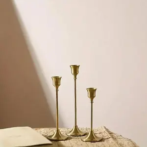 3 Golden Metal Candle Holders for Home Decor, Elegant Candlestick Holder for Party Christmas Halloween Dinner Wedding, Decorative Centerpiece (candle Not Included)