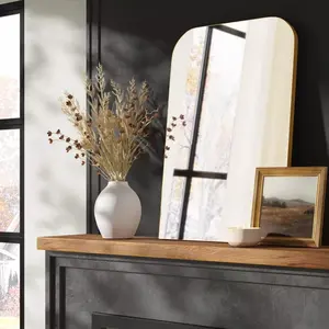 24" x 36" Infinity Mantle Mirror in Brass, Rust-Resistant Metal Frame, Modern Wall-Mounted Decorative Mirror for Living Room, Bedroom, Bathroom, Entryway, Hallway, Contemporary Home Décor, Stylish Accent, Elegant Design