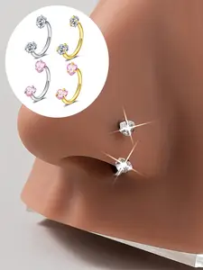 Heart CZ Horseshoe Nose Ring, Nose Ring Jewelry, Internal Threaded Horseshoe Septum Ring, Stainless Steel 18 Gauge 8mm, Perfect for Nose, Cartilage, Tragus, Helix Piercings and Labret Lip Hoops