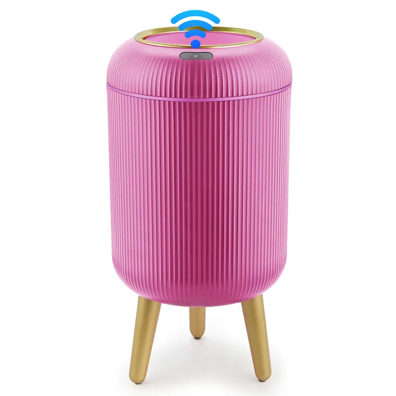 Pukomc Induction Motion-Activated Automatic Dispenser Trash Can with Lid, 2.6 Gal Size, 8"x8"x16.3" Space Saver, Waterproof ABS-PVC Plastic Flip Top, Nordic Modern Style, Kitchen/Bath Home Supply, 2 AA Batteries