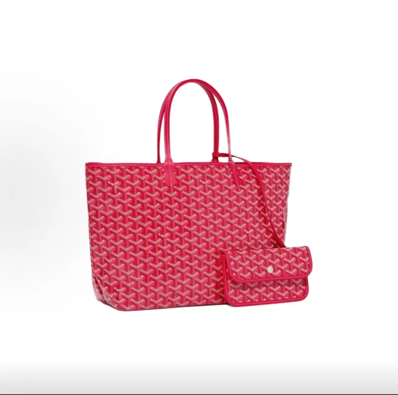 Pre-owned Goyard Style Red Y Logo Canvas Tote Bag with Leather Trim, Medium Size Shopping Bag for Women, Reusable Handheld Shoulder Bag, Luxury Designer Inspired Daily Commute Tote
