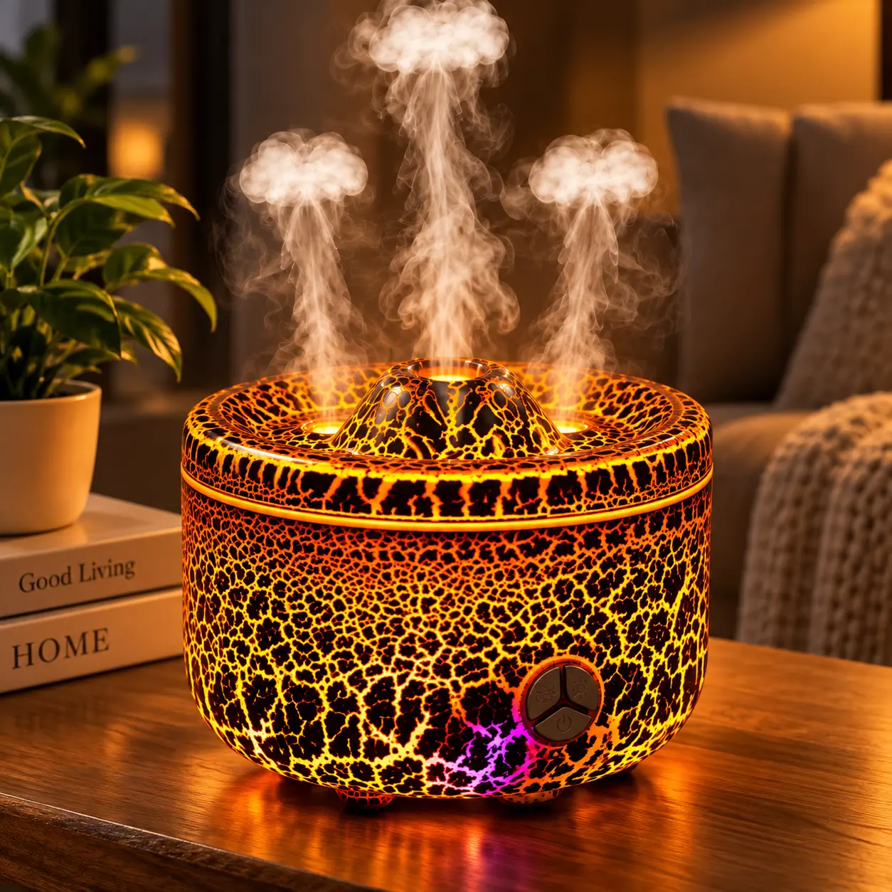 Volcano Aroma Diffuser with Jellyfish Mist and Flame Light, Ultrasonic Humidifier for Bedroom, Living Room and Office