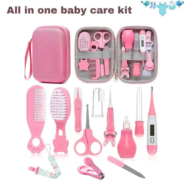 Baby Grooming & Healthcare Kit - Newborn Safety Essentials Set with Thermometer, Nail Clipper, Brush, Comb, Pacifier Clip for Boys & Girls (Baby Registry Must-Haves)-Halloween Boo Basket Gift for Babies