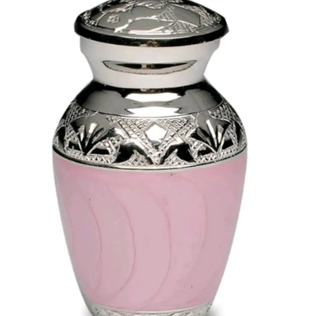 Keepsake Size Brass Urn-Fleur-de-Lis-Pink