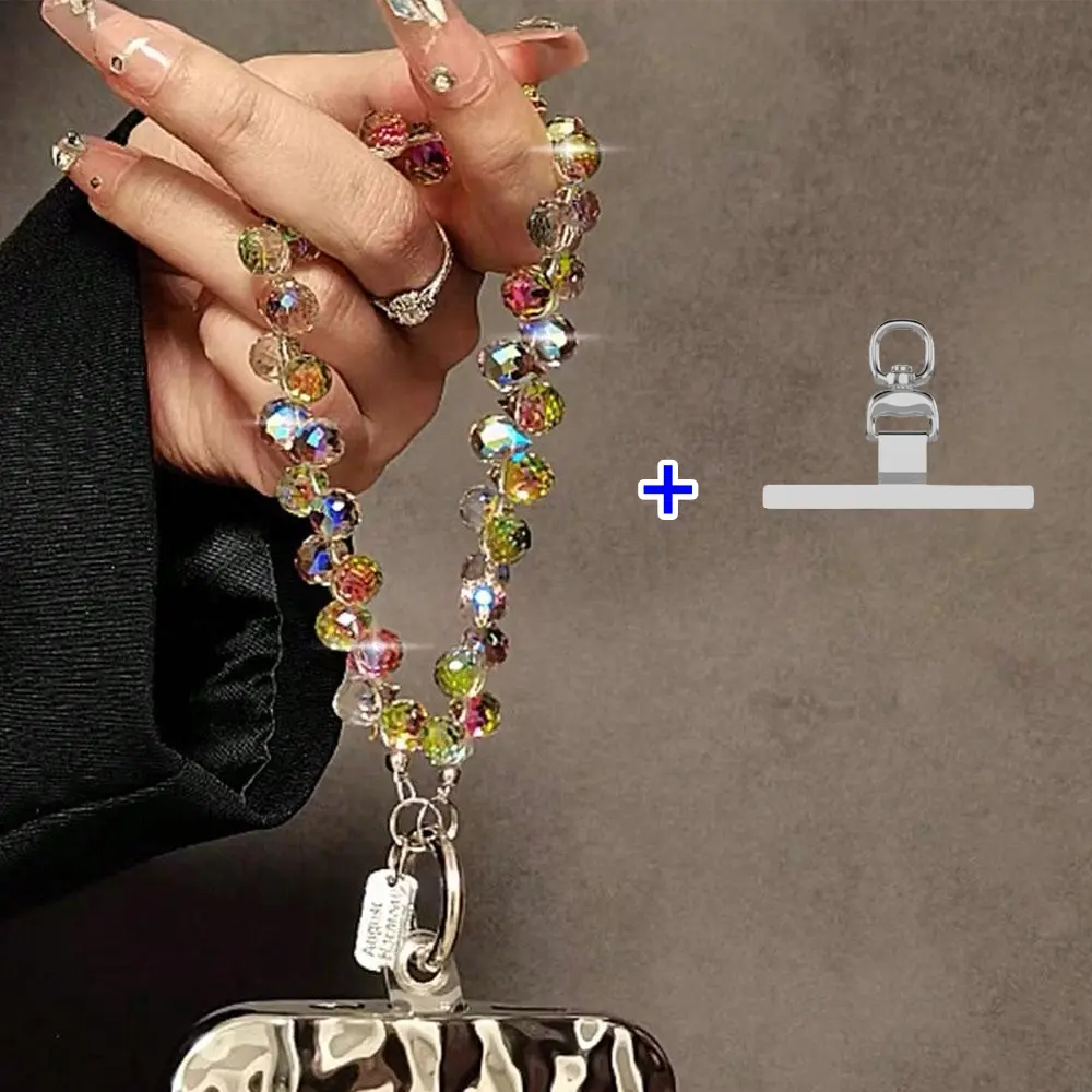 2-Piece Set Crystal Beaded Phone Chain, 360-Degree Rotating Stainless Steel Ultra-Thin Strap, Wristband, Bag Charm, Keychain Accessory, Phone Strap Holder, Phone Lanyard, Phone Accessories