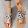 Fashion Blue Rhinestone Decorated Toe Thong Boho Style Sandal, Bohemian Trending Sandals, Casual Versatile Flat Sandals for Summer, Lightweight Breathable Comfortable Shoes for Daily Wear, Beaded Sandals, Casual Trendy Sandals, Women's Footwear