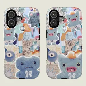 Screech & Gaptooth Mcgoo Blue Fuggler Phone Case | Pastel Plushcore Weirdcore Aesthetic | Cute Vintage Scrapbook Phone Cover | Cover for IPhone 17 16 15 14 13 12 SE Max Pro Samsung galaxy Ultra 21 22 23 24 25 16L