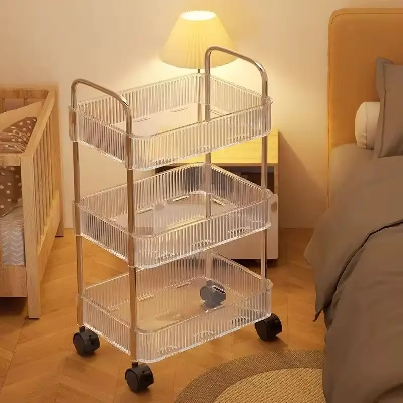 3 Layers Light Luxury Storage Rack Trolley Transparent Acrylic Rolling Cart for Office Bathroom Kitchen Art Studio Living Room Garden Garages Laundry Rooms and Craft Areas Multifunctional Organizer with Silent Nylon Wheels