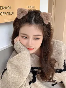 2 Piece Cute Plush Cat Ear Hair Clips, Soft Faux Fur Headbands for Fine Hair, Autumn Winter Hair Accessories, Perfect Gift for Her