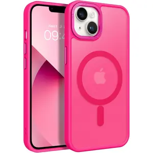 Magnetic for iPhone 13 Case & iPhone 14 Case [Compatible with Magsafe] Translucent Matte Phone Case iPhone 13/14 Slim Thin Shockproof Women Men Protective Cover Cases, Hot Pink