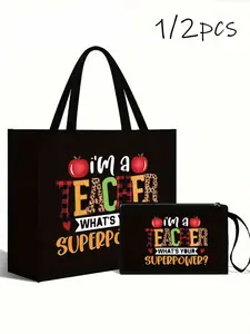 Teacher Appreciation Gift, Large Capacity Polyester Fashion Tote Bag, Fun Slogan, Includes Makeup Pouch and Lining, No Closure, for Educators