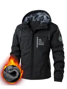 Men's Autumn Winter Hooded Fitted Jacket, Warm Fleece Lined Thick Casual Cotton Coat Fabric, Outdoor Windbreaker Outerwear for Cold Weather