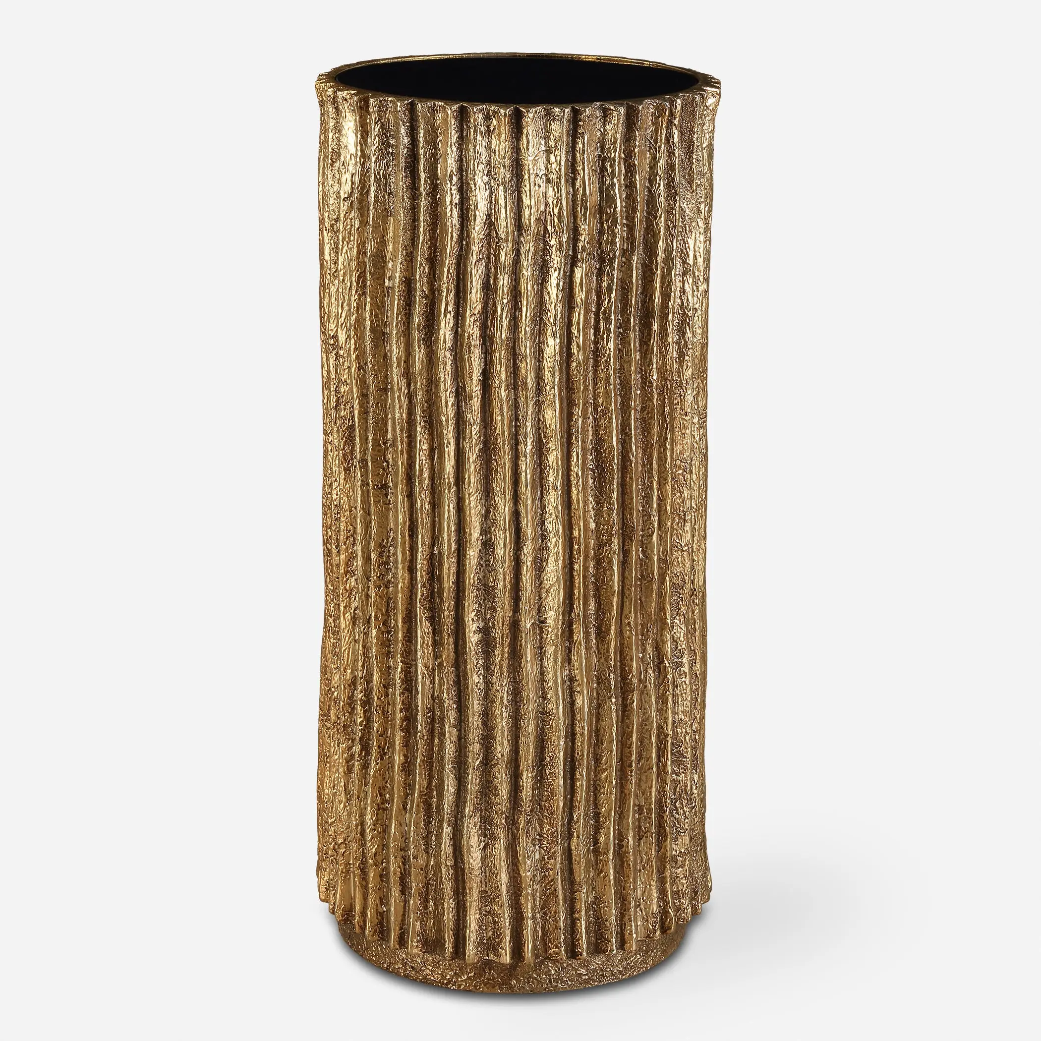Uttermost 24407 Echo Brass Drink Table with Black Glass Top and Textured Antique Gold Waterfall Base