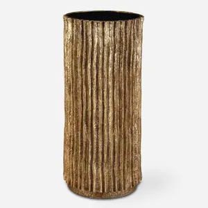Uttermost 24407 Echo Brass Drink Table with Black Glass Top and Textured Antique Gold Waterfall Base
