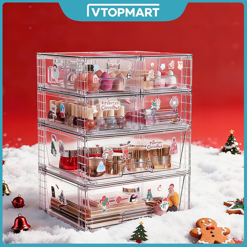 【New Year Hauls】VTOPMART 6 Pack Stackable Clear Drawer Organizer for Organizering Nursing Bottles,Candy,Snacks,Makeup,Cosmetics,Tampons,Medicines,Pantry,Under Sink,Closet,Bathroom, with Free Stickers