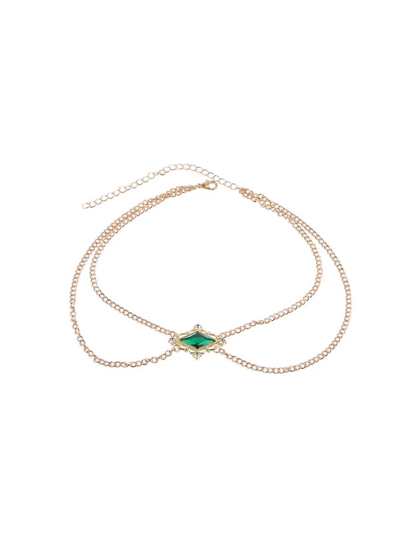 Women's Double Layer Choker Necklace Gold Plated Alloy Inlaid Emerald Green Cubic Zirconia Warm Gold Geometric Gem Adjustable Collar Chain Vintage Luxury Elegant Style Daily Dating Wedding Party Jewelry Gift for Her