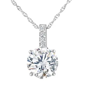 1 - 4Ct Diamond Solitaire Accent Pendant 14k Gold Womens 18" Ncecklace Lab Grown