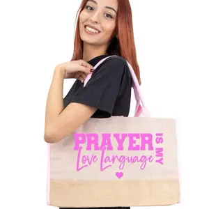 Prayer Is My Love Language Canvas Tote Bag - Stylish Lightweight Shopping & Everyday Carry Bag