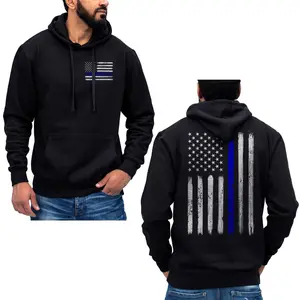 Thin Blue Line Vertical Brushed Flag Police Hoodie Sweatshirt T-Shirt