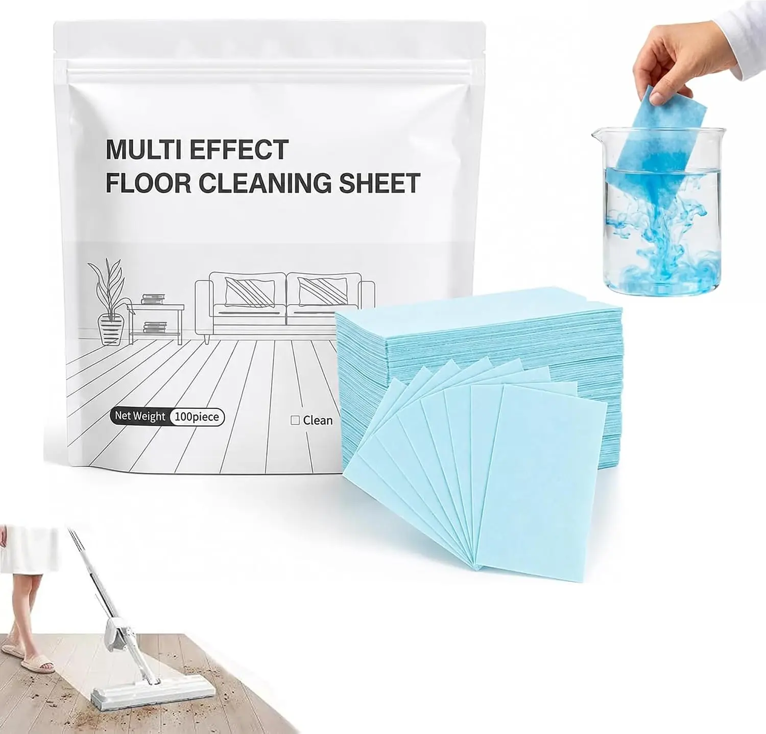 100-Pack Household Floor Care Cleaning Tablets, Multi-Surface Safe Sanitizer with Odor Elimination Formula, for Home Hard Flooring & RV Interior Wall Deep Cleaning, Compact Storage Supply