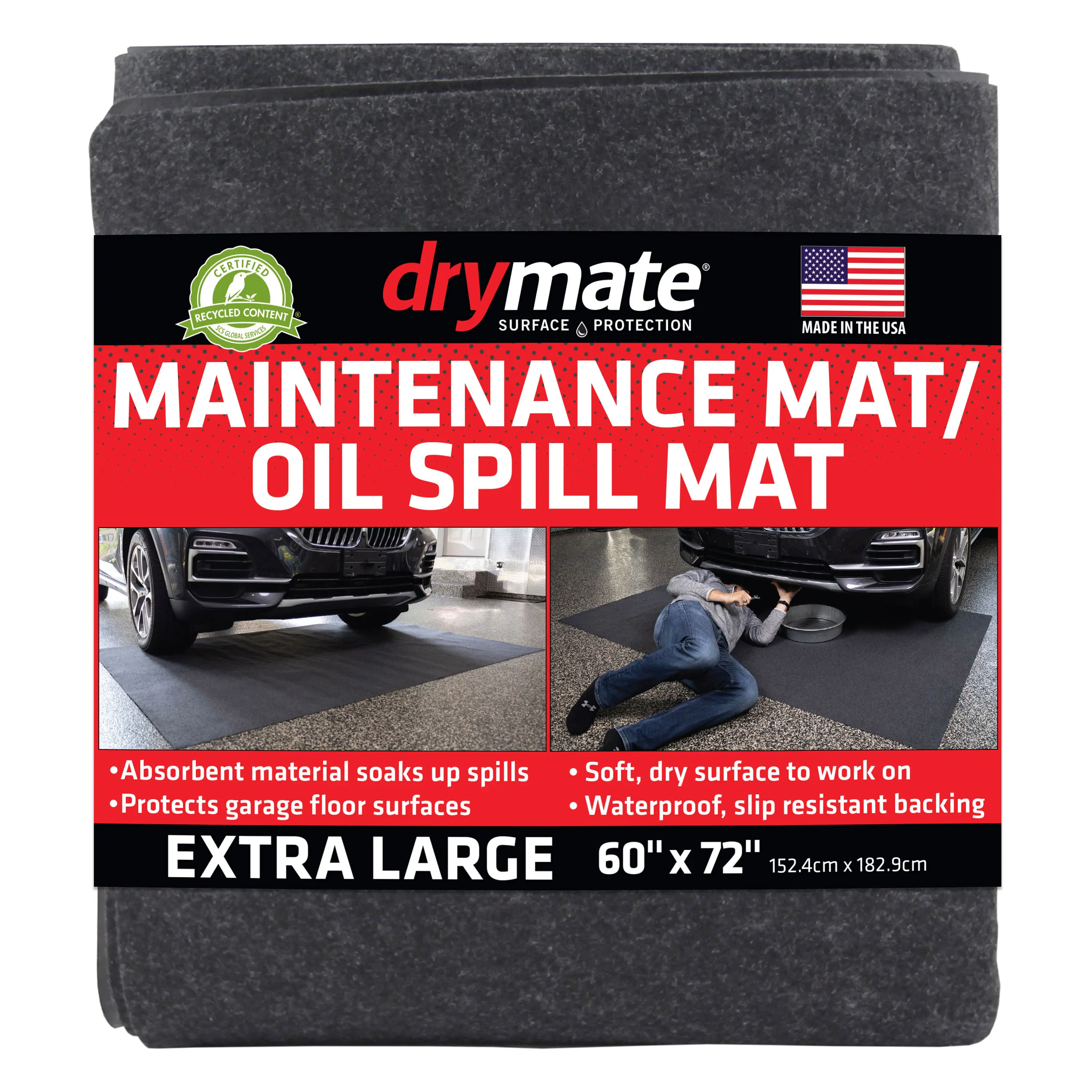 Drymate Maintenance Mat Oil Spill Garage Floor Mat (60" x 72"), Absorbent, Waterproof, Contains Liquids, Protects Garage Surface or Driveway, Reusable, Washable, Durable (USA Made)