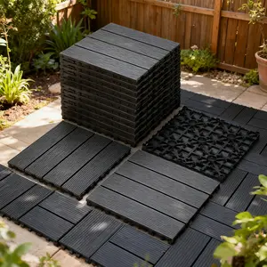 9 PCS DIY Interlocking Deck Tiles - 12"x12" Heavy-Duty Recyclable Wood-Plastic, 23.4 lb Waterproof Flooring for Patio, Balcony, Porch, Backyard & Bedroom (Gray)