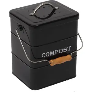 Compost Bin Kitchen Countertop Indoor Compost Pail Bucket Great for Food Scraps Carbon Steel Handles Black 1 Gallon Includes Charcoal Filter