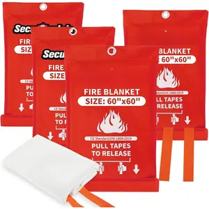 Fire Blanket for  - 60"x60" X-Large 4 Pack Flame Retardant Blankets with Fireproof Tabs for House Camping Kitchen Fire Protection  Safety
