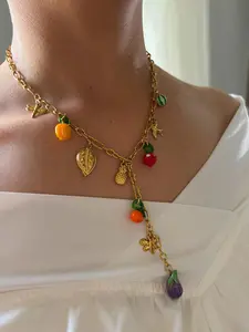 Charms Sweet Glazed Fruit Glass Pendant Necklace Dangling Charms Necklace Stainless Steel Waterproof Women's Daily Party Party Jewelry Gifts