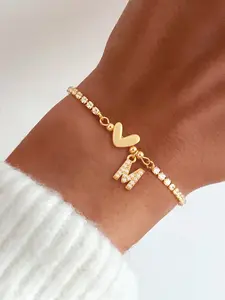 Women's Heart Pendant Letter Charm Bracelet, Adjustable Sliding Chain Design, Simple Fashion Jewelry Accessory