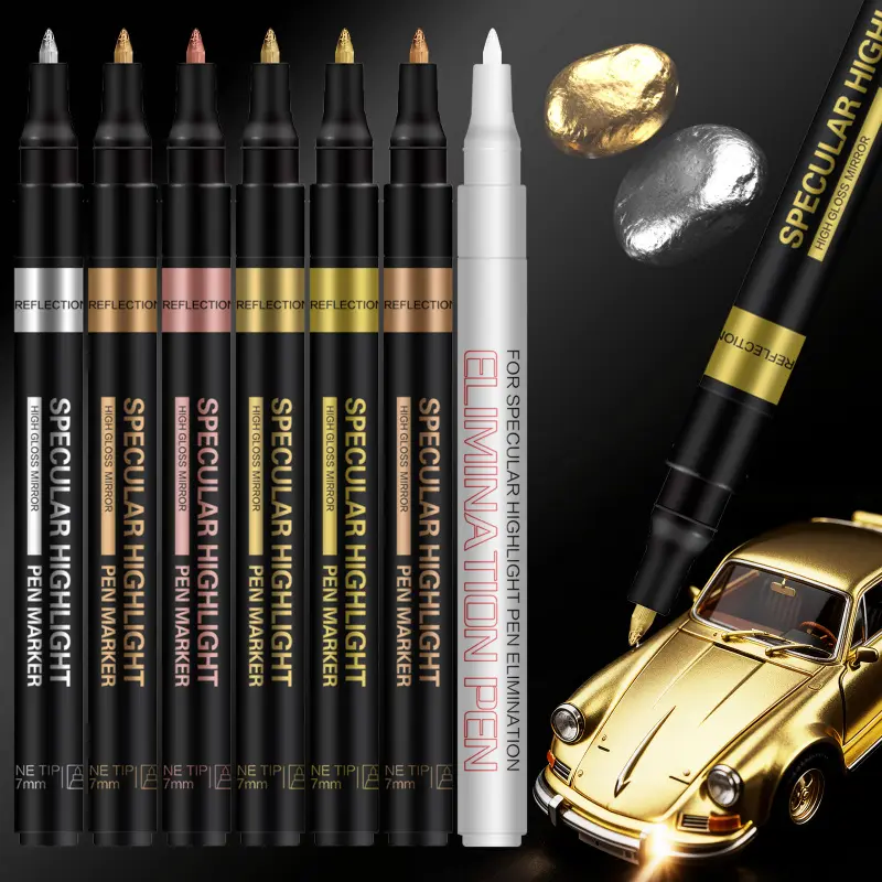 6 Colors High Gloss Liouid Chrome Paint Pen Markers,Metallic Art Paint Marker Pen Artist Hand Drawn Art Materials for Any Surfac for Plastic Glass Rock Ceramic With Marker Clear pen, Art Marker Pens