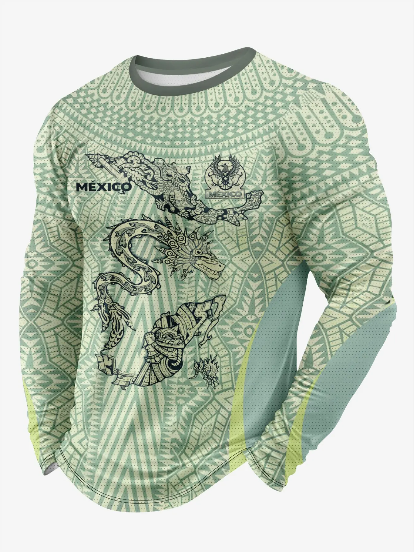 Limited Edition Mexico Long Sleeve Soccer Shirt, Soccer Jersey, Soccer Tee, Casual Sports Jersey, Aztec Style Round Neck, Maya Artwork, Football Training, Perfect Gift