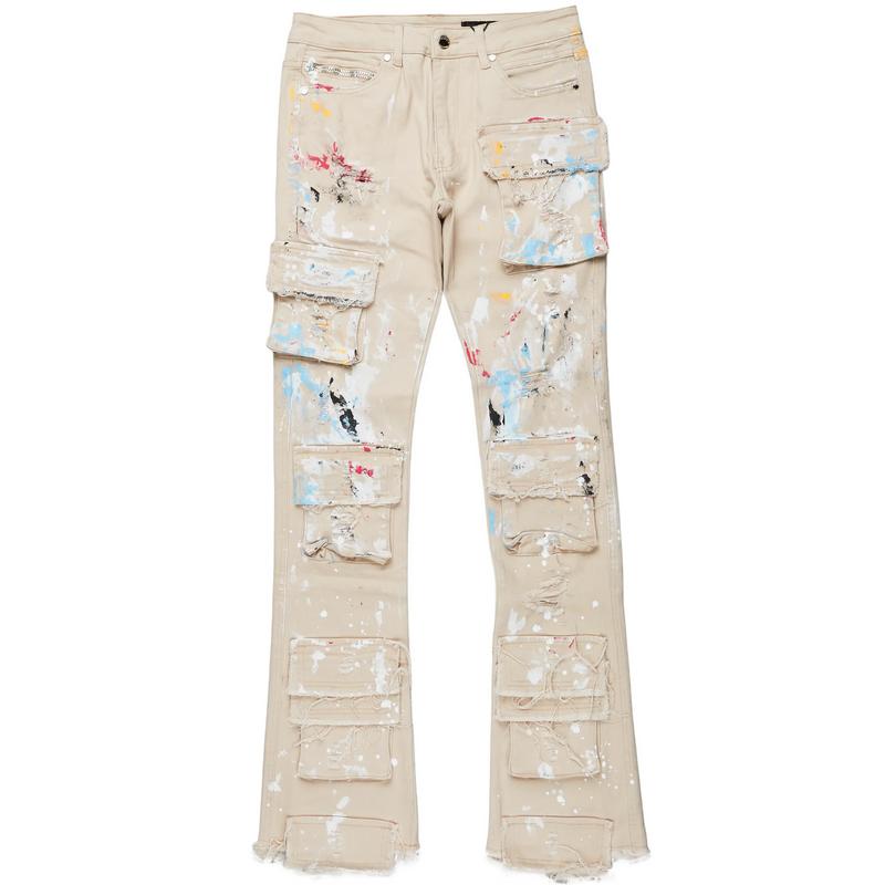 Orien Beige Painter Stacked Flare Jean