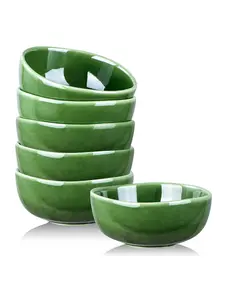 Ceramic Cereal Bowls Set - 26 Ounce Porcelain Soup Salad Bowls Set - Dessert Rice Cream Bowls Set - Chip Resistant Dishwasher Microwave Safe - Set of 6 (Green) ,Tableware