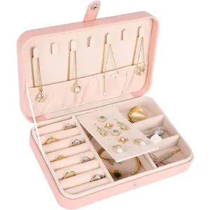 Travel  Organizer Box for Women Girls, Small Travel  Case, PU Leather Portable Jewellery Storage Boxes Display Holder for Ring Earrings Necklace Bracelet Bangle, Gifts,