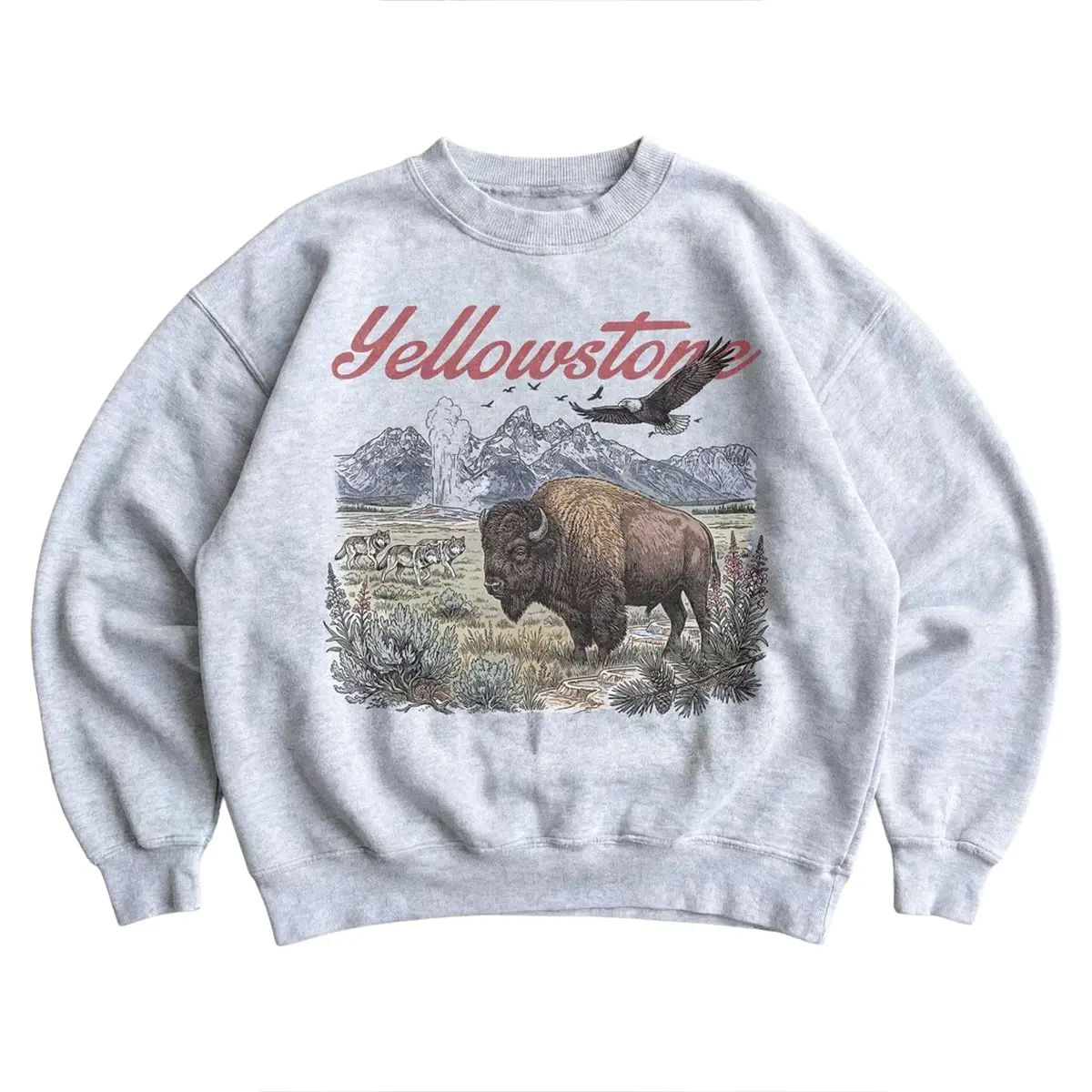 90s Yellowstone Sweatshirt, Vintage Retro National Park Pullover - Bison Wolves Eagle Shirt