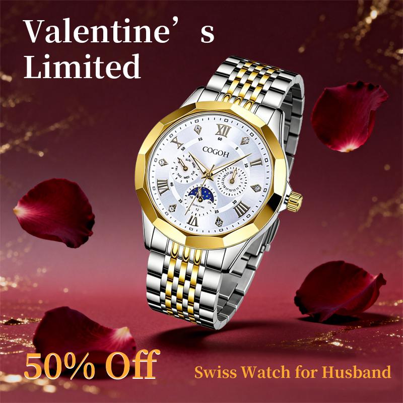 【Valentine’s Gift for Husband】new multifunctional luxury Moon Phase Master Men's Watch, equipped with original Swiss movement,  mechanical style, sapphire crystal, stainless steel strap, and luminous waterproof design.