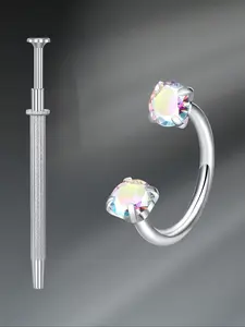 2pcs Stainless Steel Horseshoe Nose Rings, 20g 18g Internal Thread Design for Men and Women, Crystal Accents with 8mm Grab Tool, Nose Rings Hoops