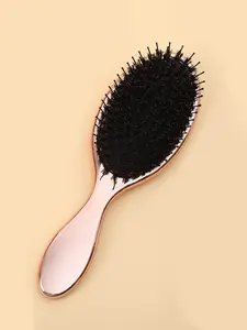 1pc Oval Shaped Electroplated Rose Gold Comb Hair Brush